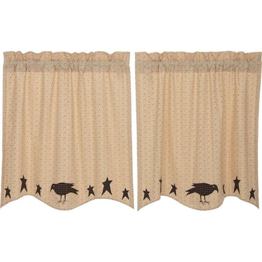 Kettle Grove Applique Crow and Star Tier Curtain Set of 2 L36xW36 - The Fox Decor